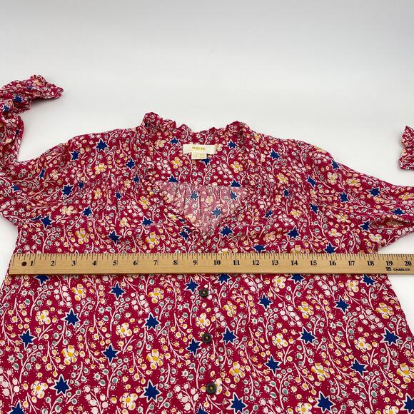 MAEVE by Anthro Spring Floral Top Shirt Size 00P Dark Pink Long Sleeve Button - Picture 7 of 8